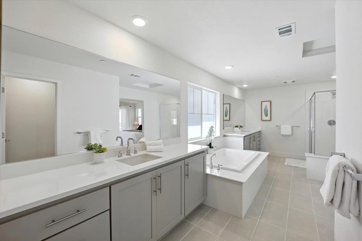 Bathroom, Dual Sink Vanities, Glass Shower, Interior, Recessed Lighting
