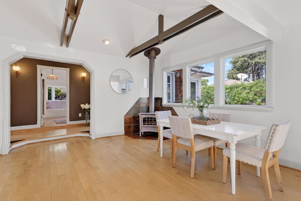 Dining room, Interior, Recessed Lighting, Wood Texture Flooring