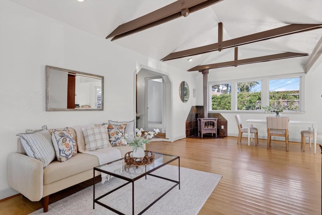Dining room, Interior, Living room, Recessed Lighting, Wooden Beams, Wood Texture Flooring