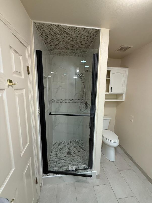 Bathroom, Glass Shower, Interior, Marble Walls