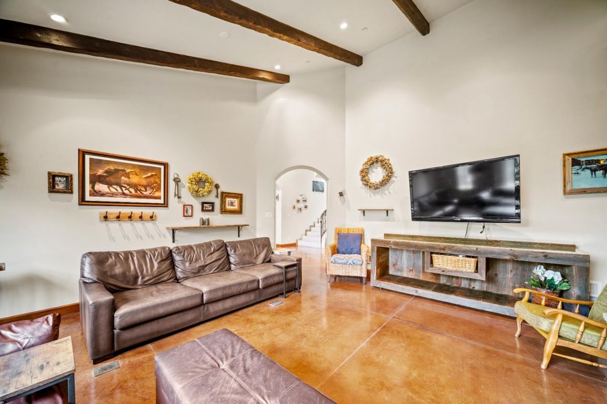Interior, Living room, Recessed Lighting, Wooden Beams