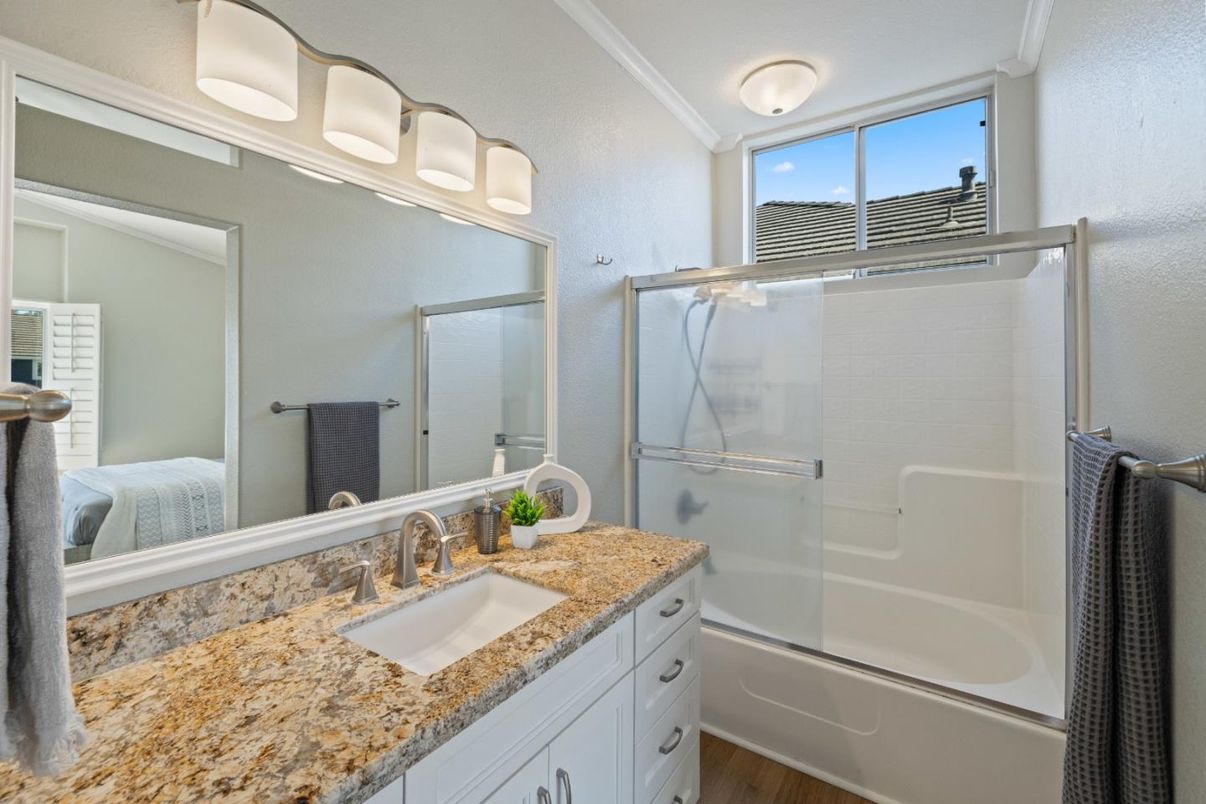 Bathroom, Glass Shower, Interior, Wood Texture Flooring