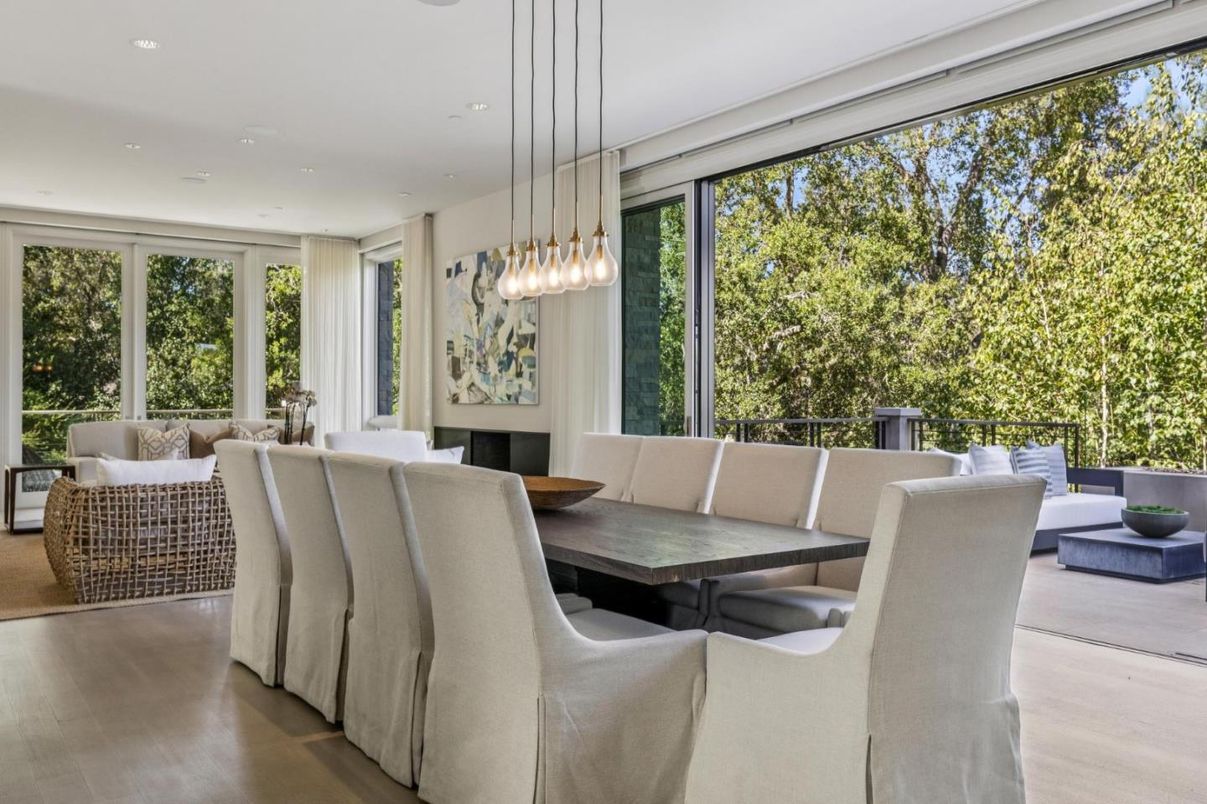 Dining room, Interior, Pendant Lights, Recessed Lighting, Wood Texture Flooring