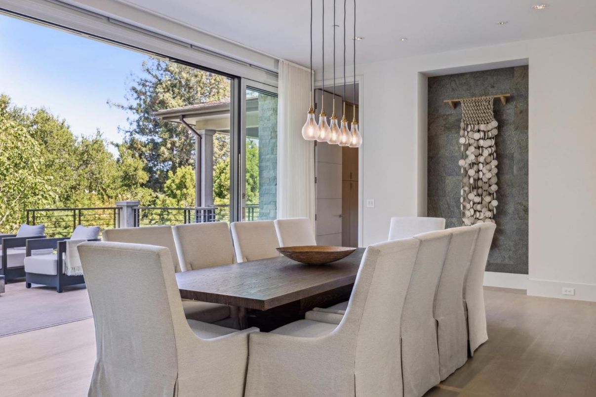 Dining room, Interior, Pendant Lights, Recessed Lighting, Wood Texture Flooring