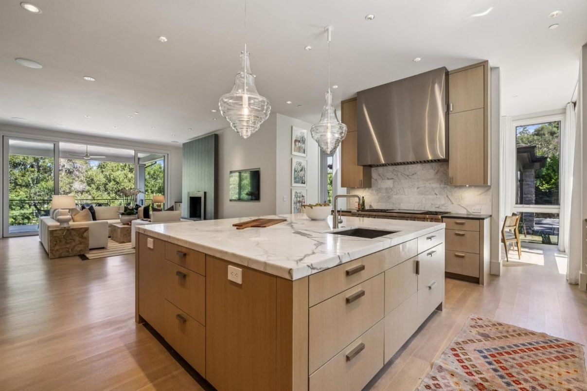 Interior, Kitchen, Living room, Pendant Lights, Recessed Lighting, Stainless Steel Appliances, Wood Texture Flooring