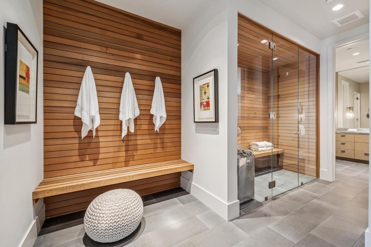 Bathroom, Glass Shower, Interior, Recessed Lighting, Sauna Room