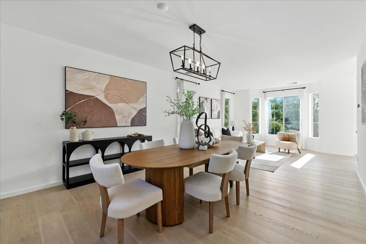 Chandelier, Dining room, Interior, Pendant Lights, Wood Texture Flooring