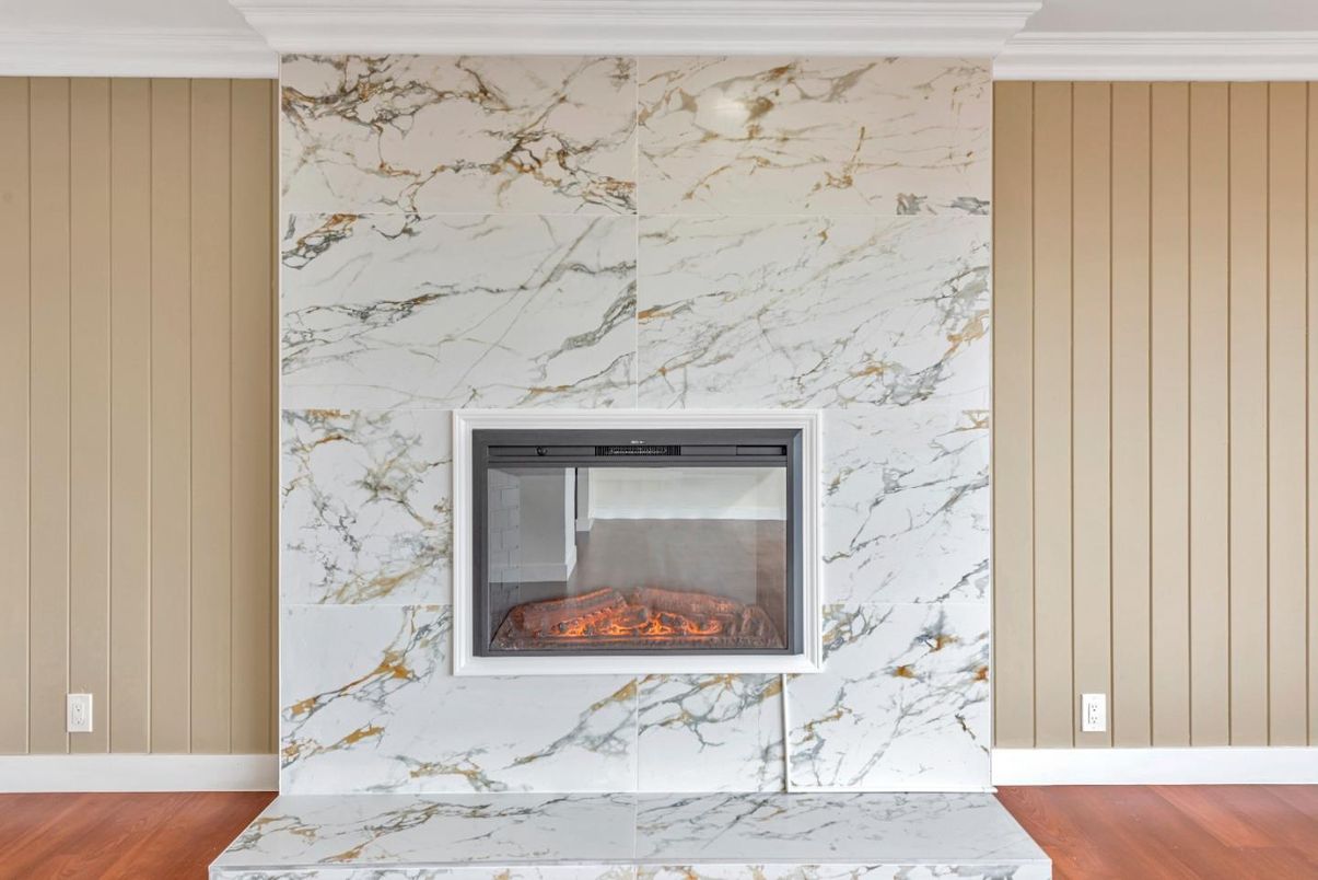 Fireplace, Interior, Marble Walls, Wood Texture Flooring