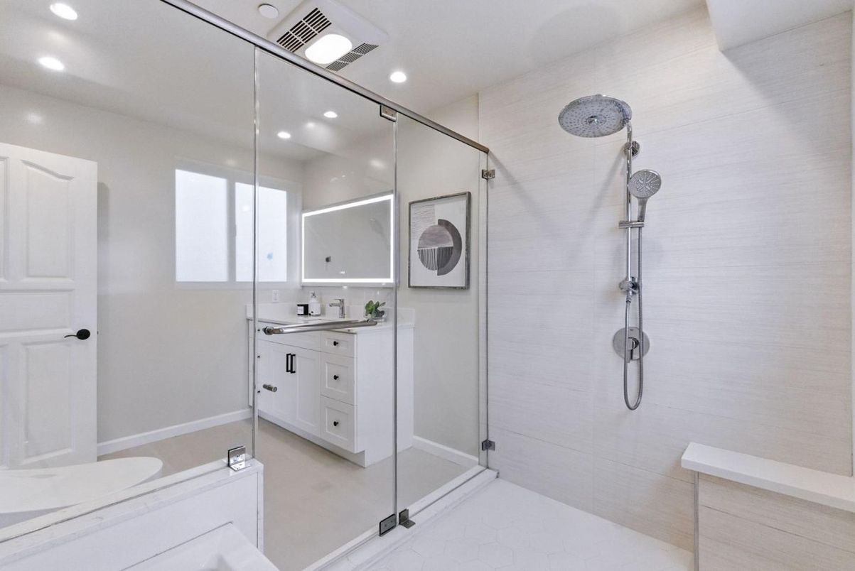 Bathroom, Dual Sink Vanities, Glass Shower, Interior, Recessed Lighting