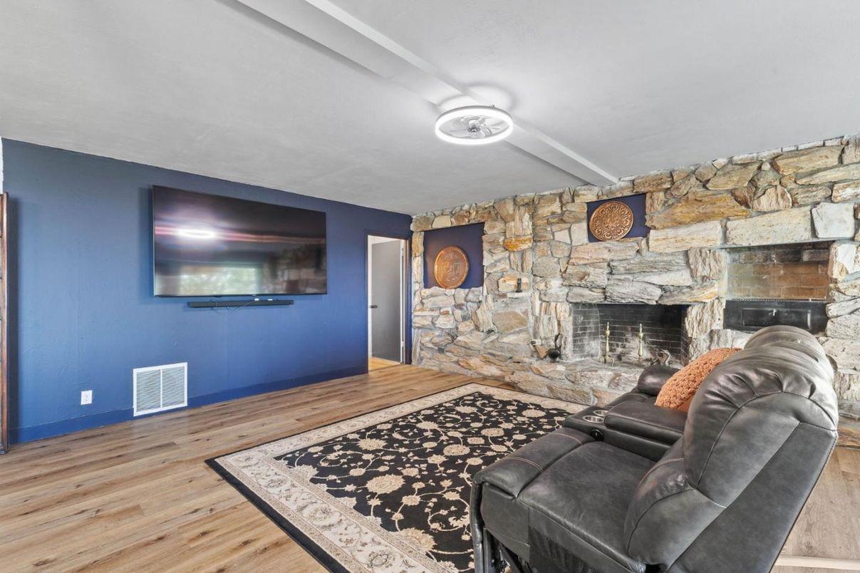 Fireplace, Interior, Stone Walls, Wood Texture Flooring