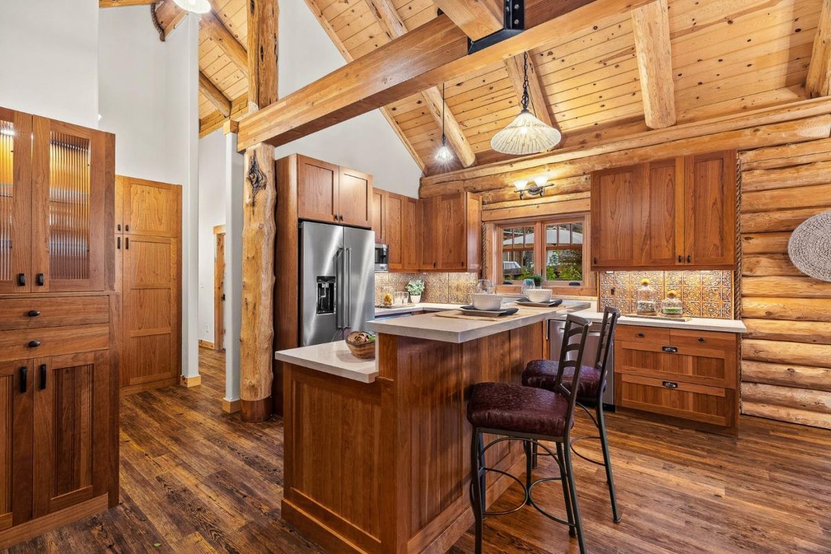 Interior, Kitchen, Pendant Lights, Wooden Beams, Wooden Ceilings, Wood Texture Flooring, Wooden Walls