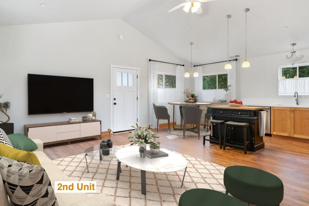 Dining room, Interior, Living room, Pendant Lights, Wood Texture Flooring