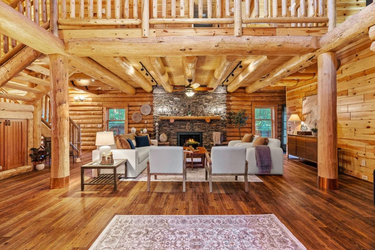 Fireplace, Interior, Living room, Stone Walls, Wooden Beams, Wooden Ceilings, Wood Texture Flooring, Wooden Walls