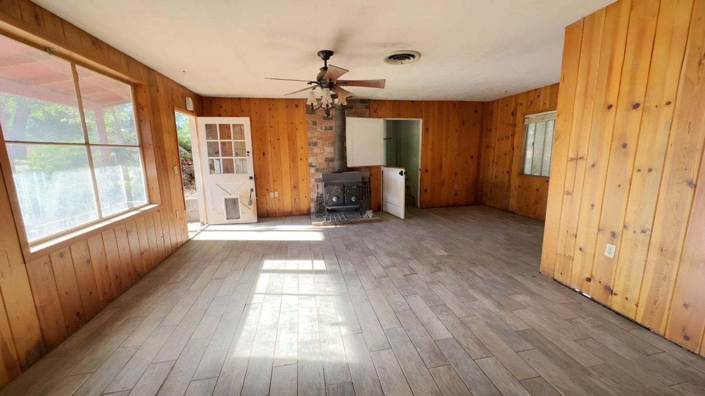 Empty room, Fireplace, Interior, Wood Texture Flooring, Wooden Walls