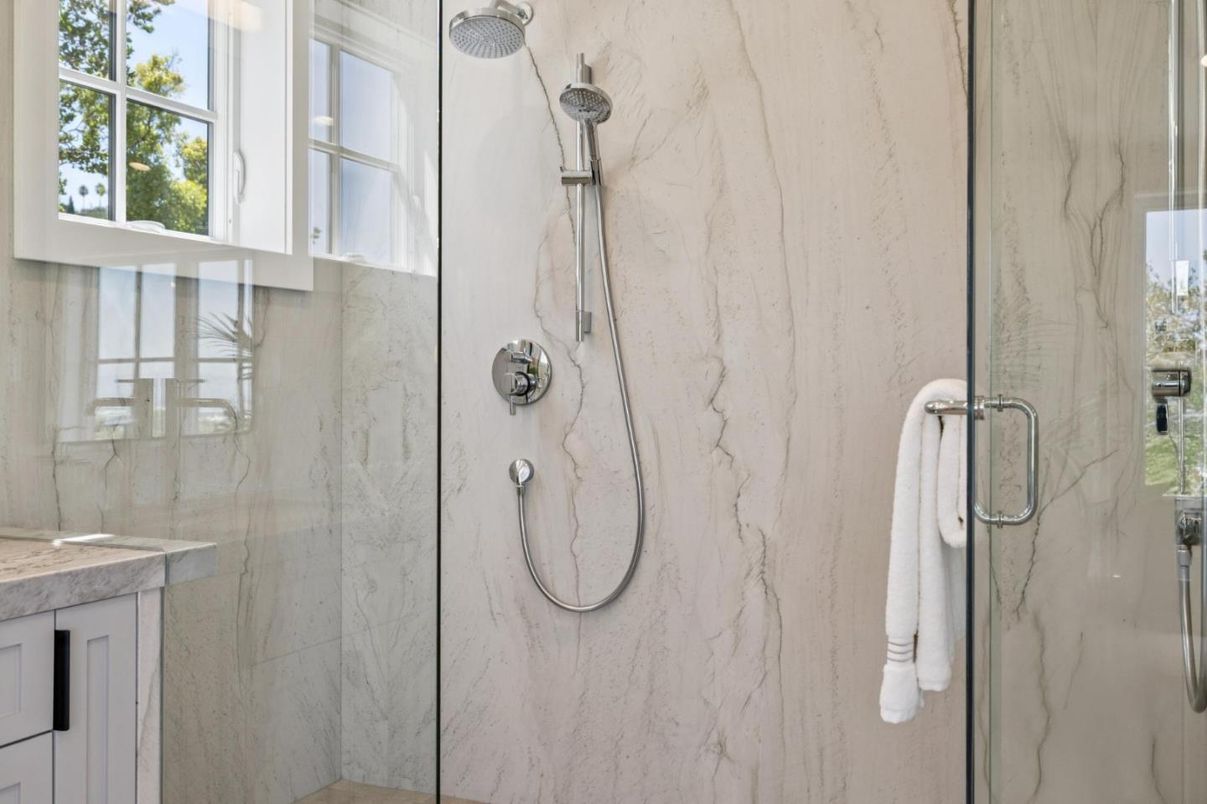 Bathroom, Glass Shower, Interior, Marble Walls