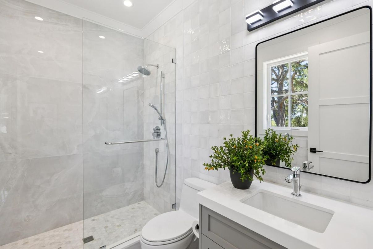 Bathroom, Glass Shower, Interior, Recessed Lighting