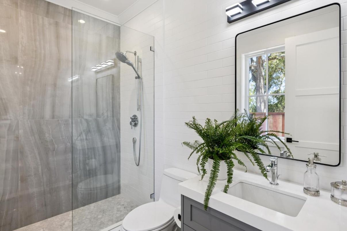 Bathroom, Glass Shower, Interior, Recessed Lighting