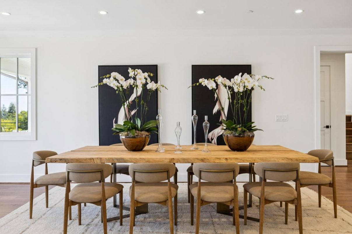 Dining room, Interior, Recessed Lighting, Wood Texture Flooring