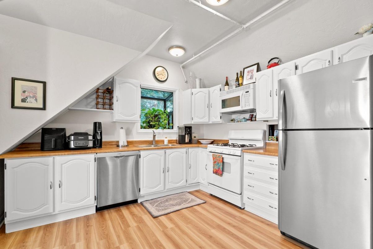 Interior, Kitchen, Stainless Steel Appliances, Wood Texture Flooring