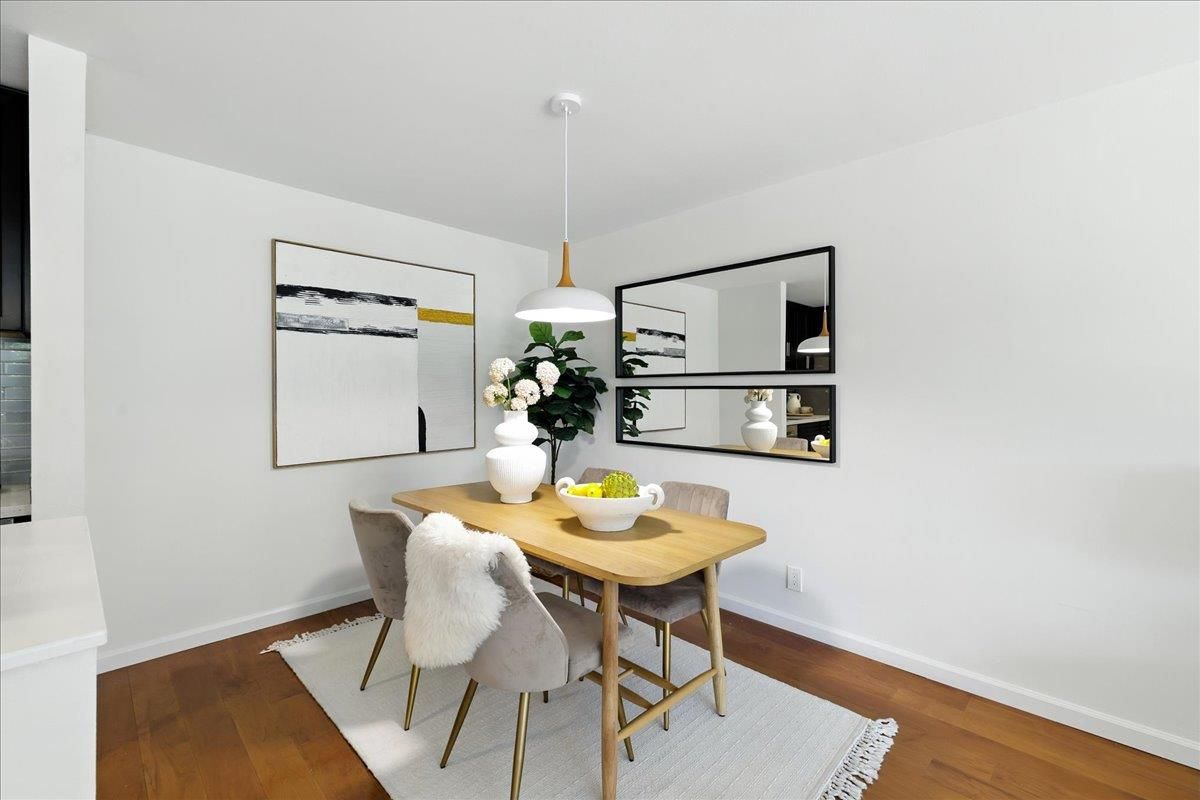 Dining room, Interior, Pendant Lights, Wood Texture Flooring