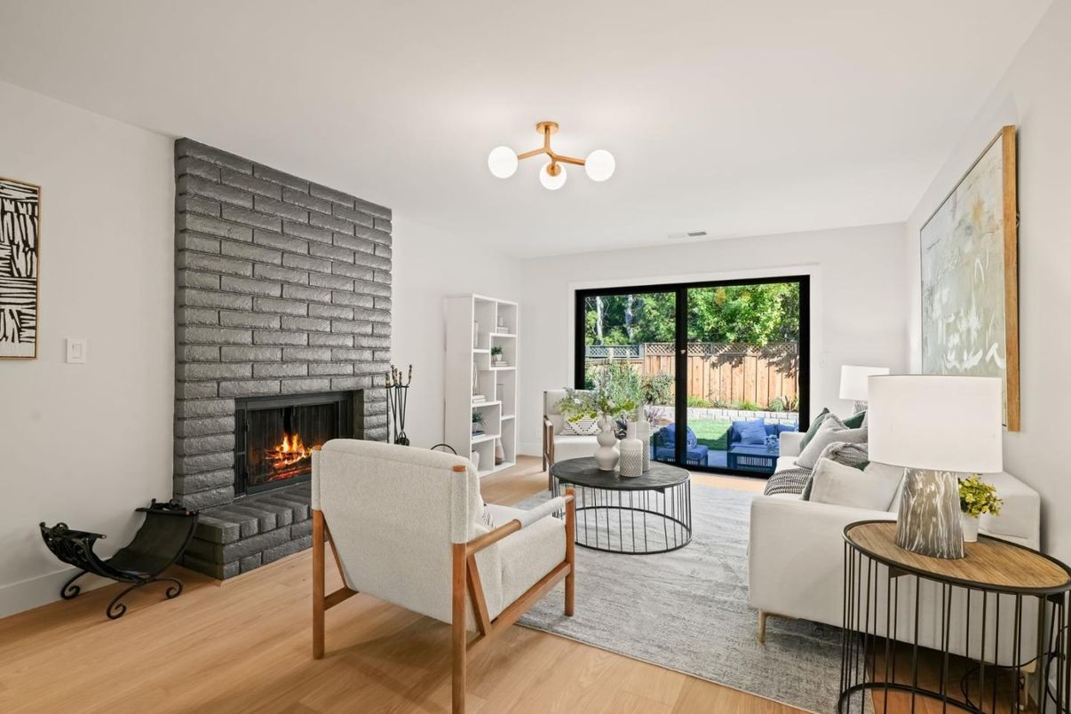 Fireplace, Interior, Living room, Stone Walls, Wood Texture Flooring