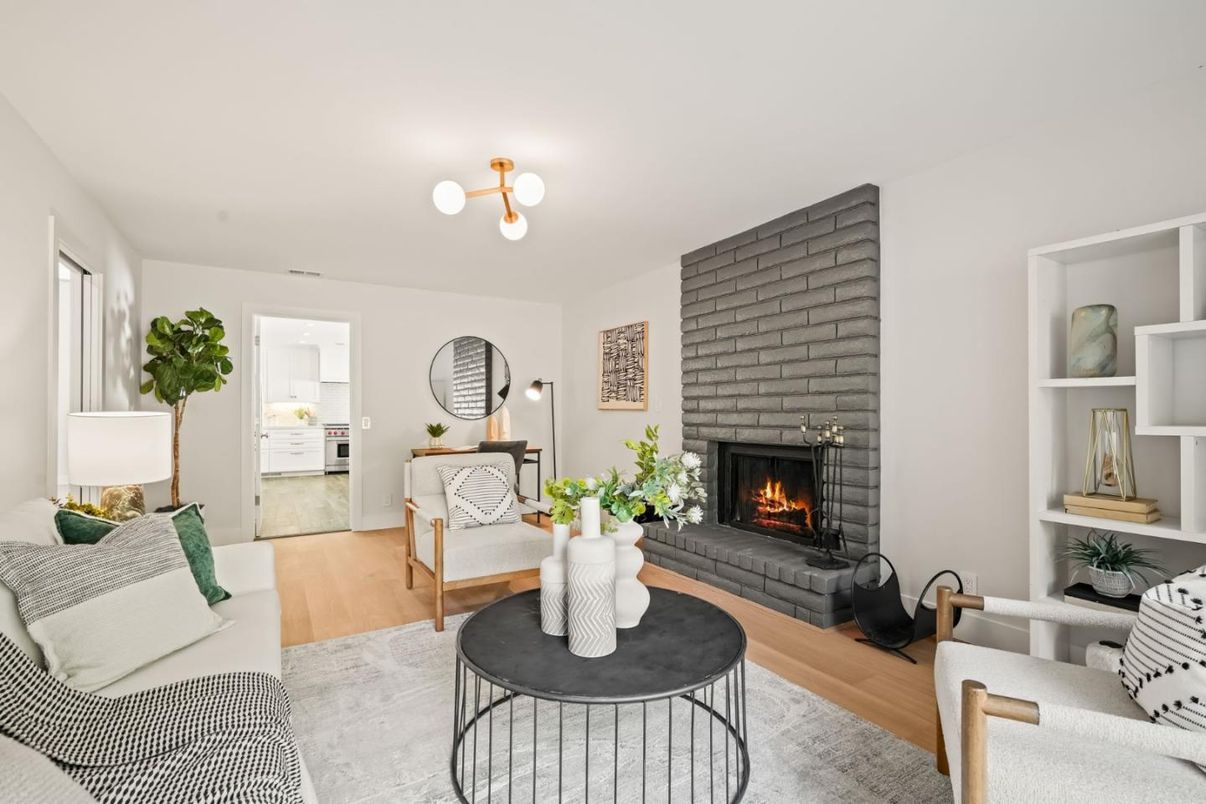 Fireplace, Interior, Living room, Stone Walls, Wood Texture Flooring