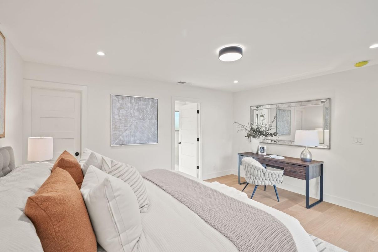 Bedroom, Home Office, Interior, Recessed Lighting, Wood Texture Flooring
