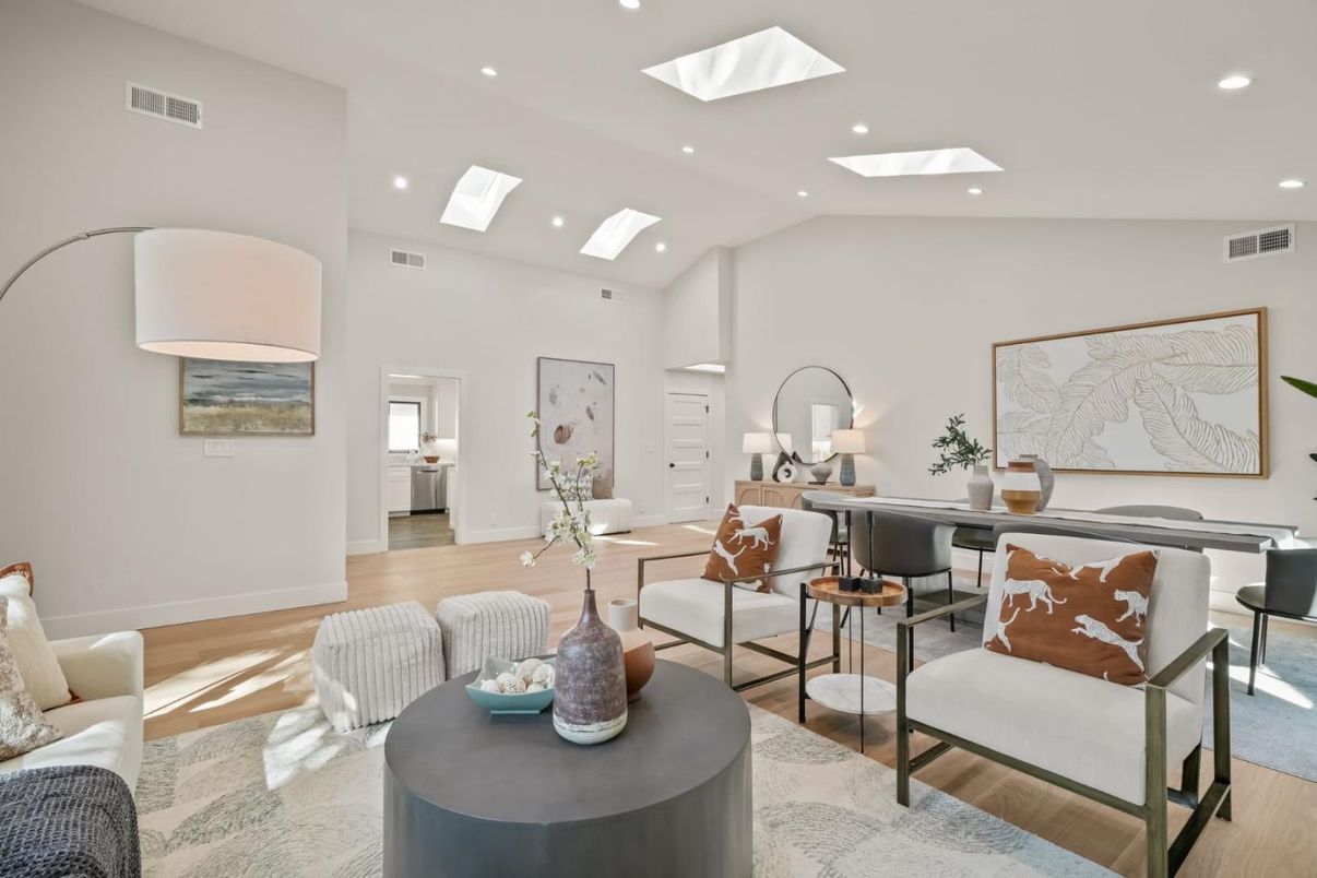 Home Office, Interior, Living room, Recessed Lighting, Wood Texture Flooring