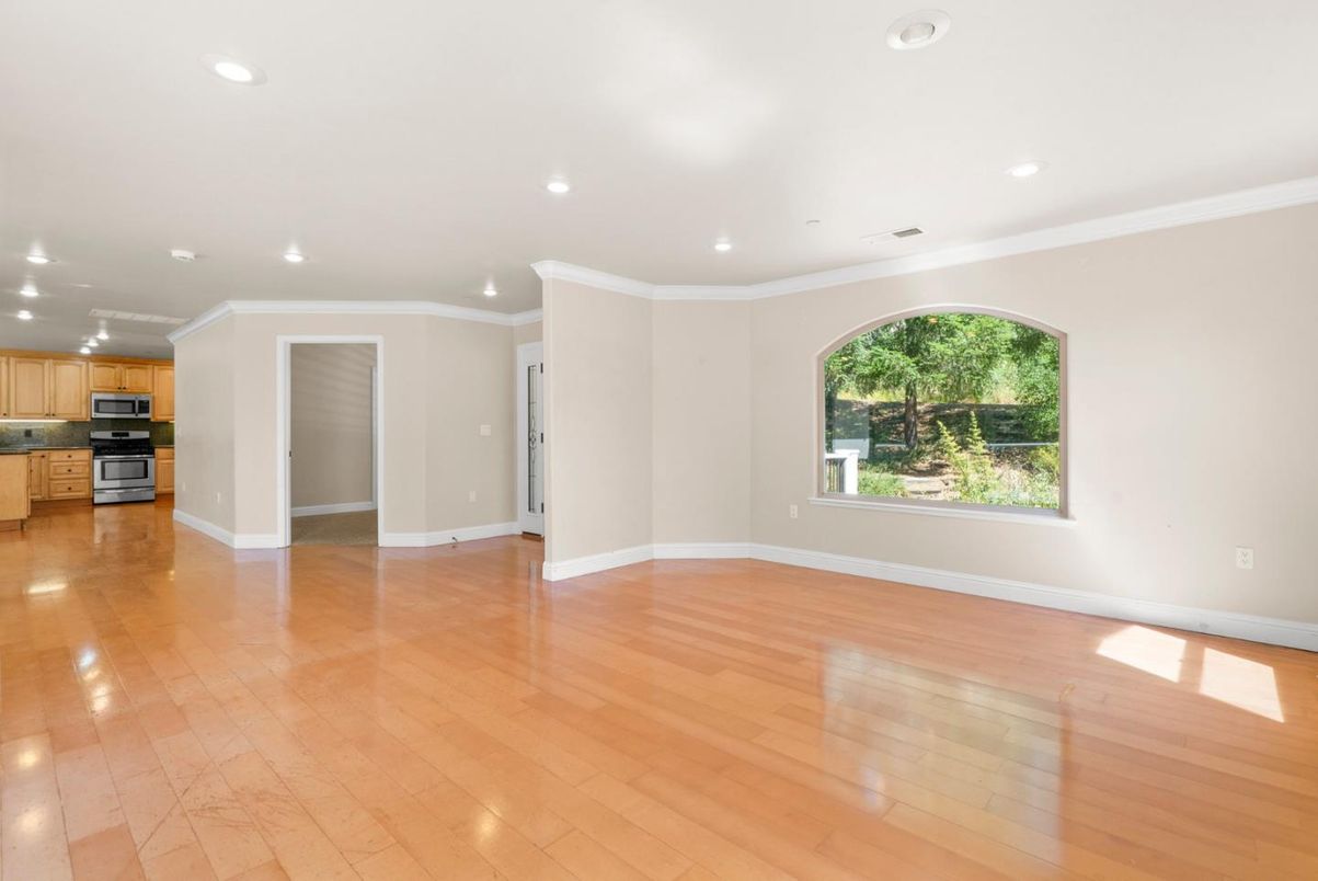 Empty room, Interior, Kitchen, Recessed Lighting, Wood Texture Flooring