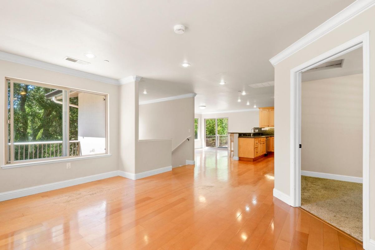 Empty room, Interior, Kitchen, Recessed Lighting, Wood Texture Flooring