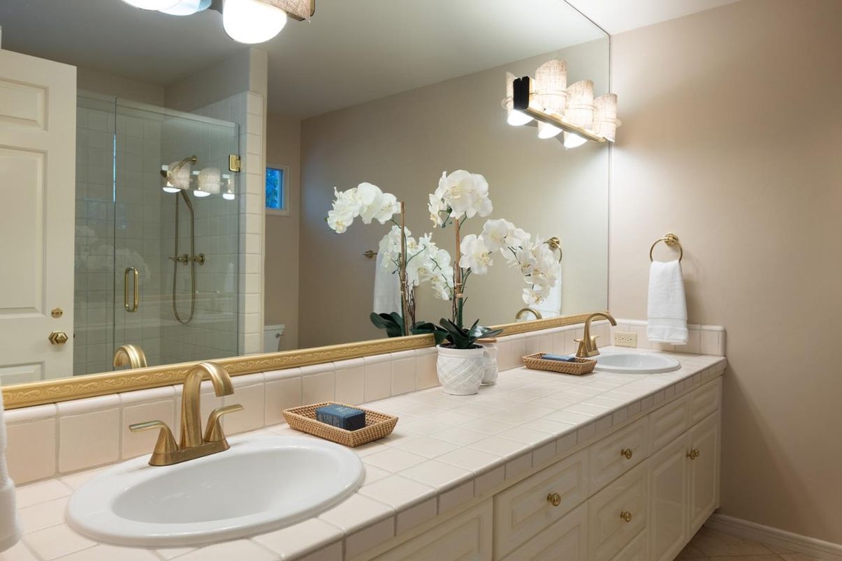 Bathroom, Dual Sink Vanities, Glass Shower, Interior, Tile Countertops