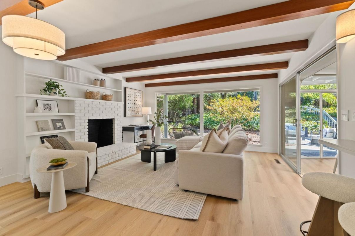 Fireplace, Interior, Living room, Wooden Beams, Wood Texture Flooring