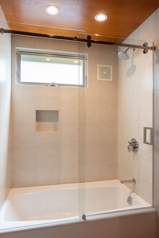 Bathroom, Glass Shower, Interior, Recessed Lighting