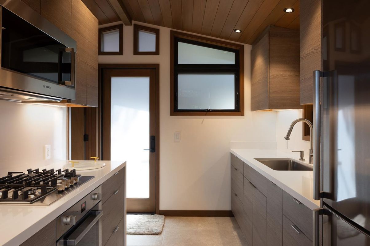 Interior, Kitchen, Recessed Lighting, Stainless Steel Appliances, Wooden Ceilings