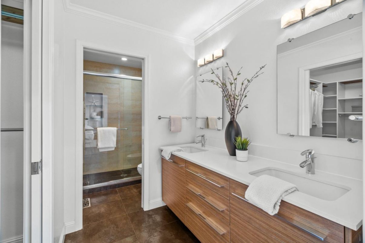Bathroom, Dual Sink Vanities, Glass Shower, Interior, Recessed Lighting