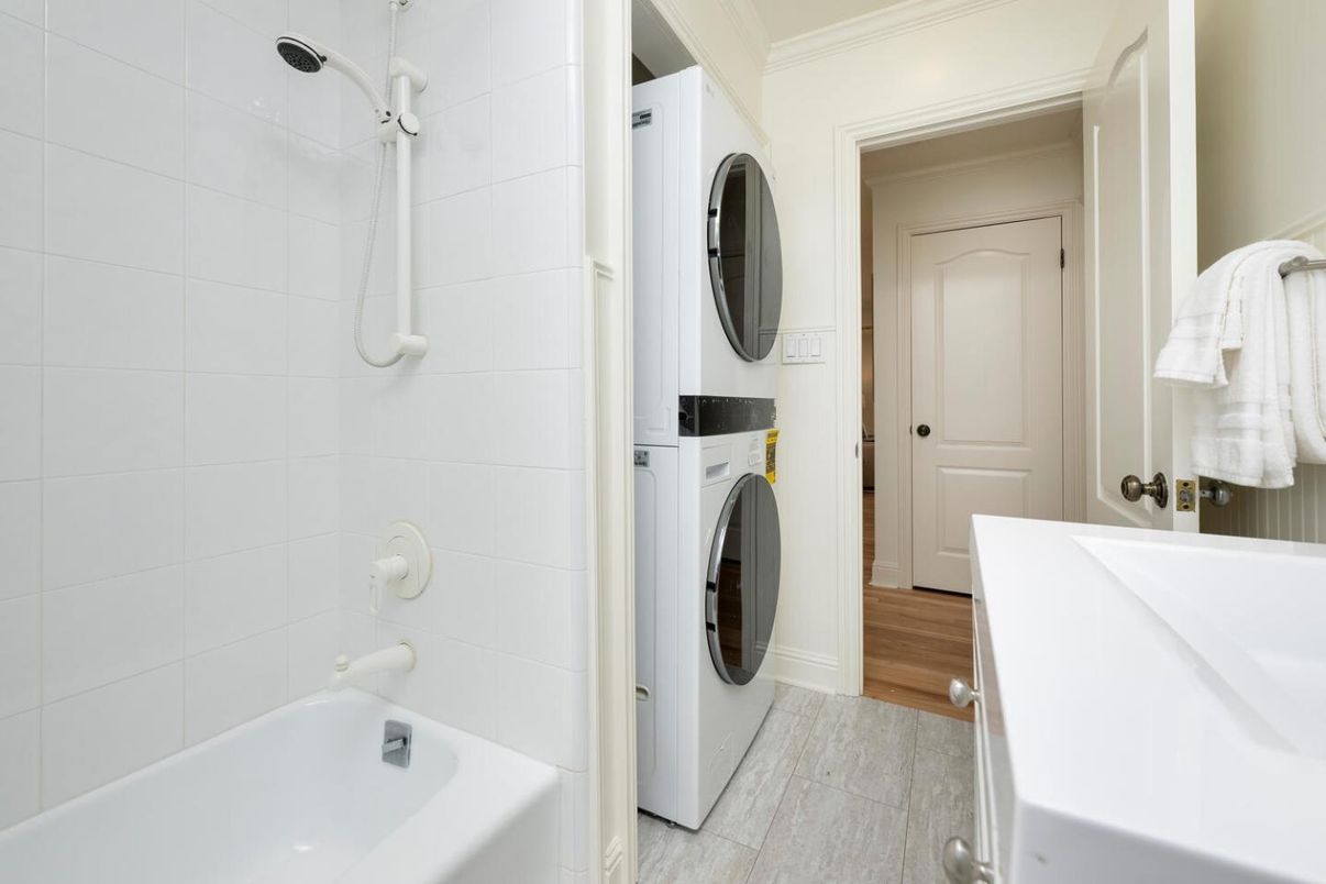 Bathroom, Interior, Washer, Wood Texture Flooring