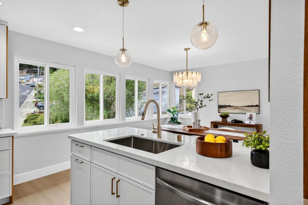 Chandelier, Interior, Kitchen, Pendant Lights, Recessed Lighting, Wood Texture Flooring
