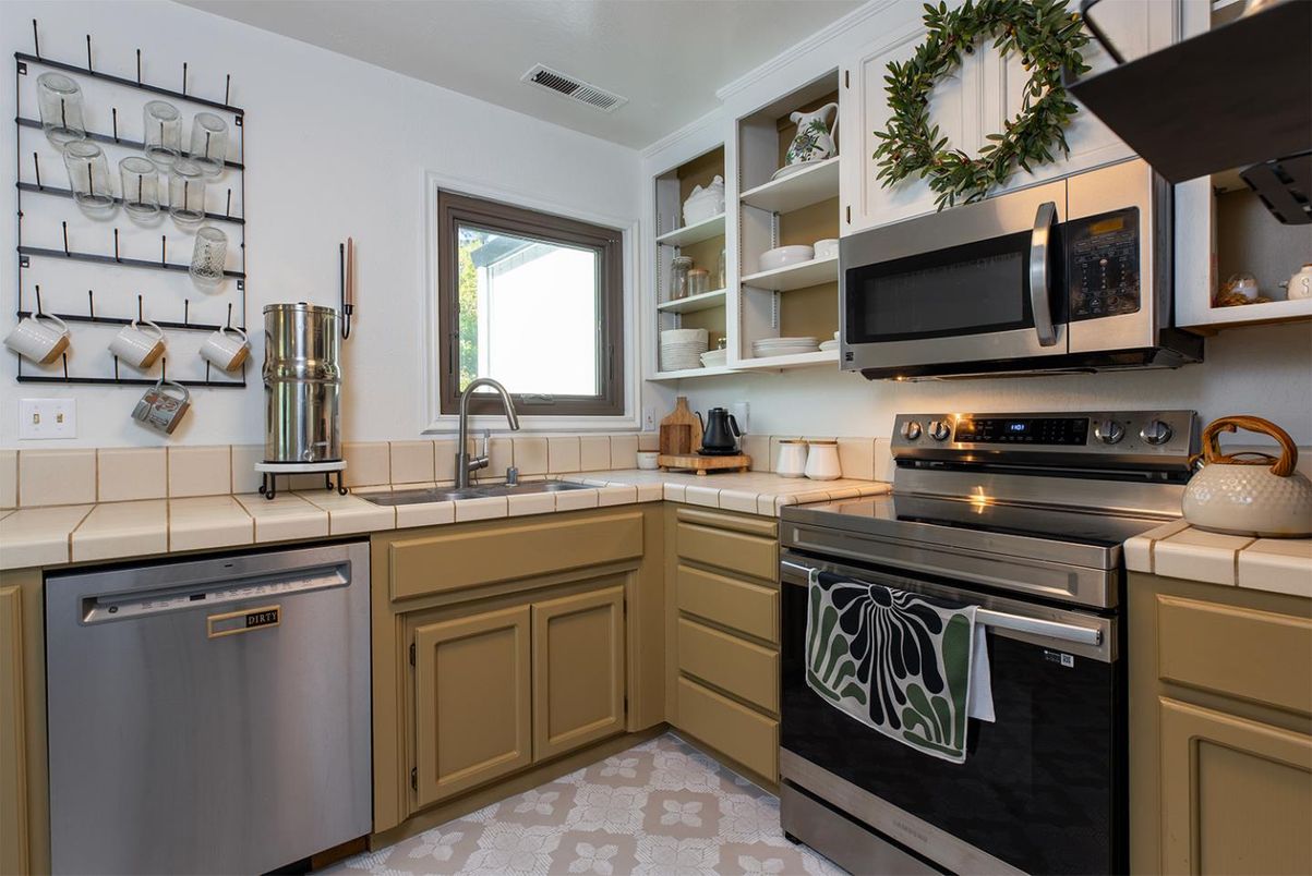 Interior, Kitchen, Stainless Steel Appliances, Tile Countertops