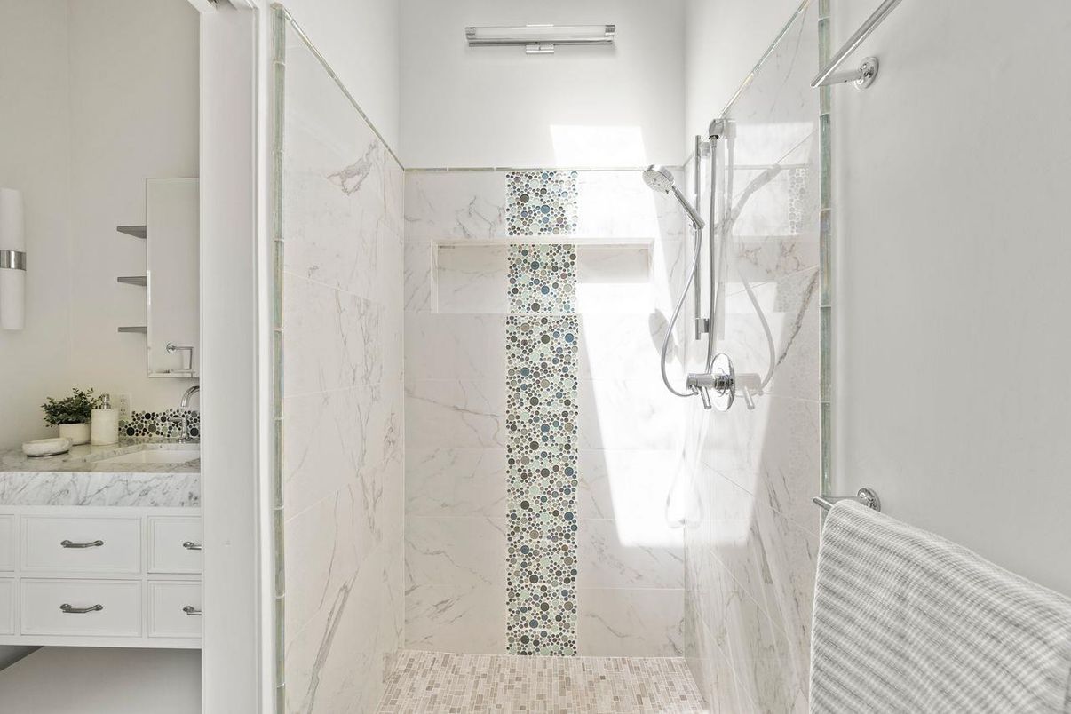 Bathroom, Glass Shower, Interior, Marble Walls