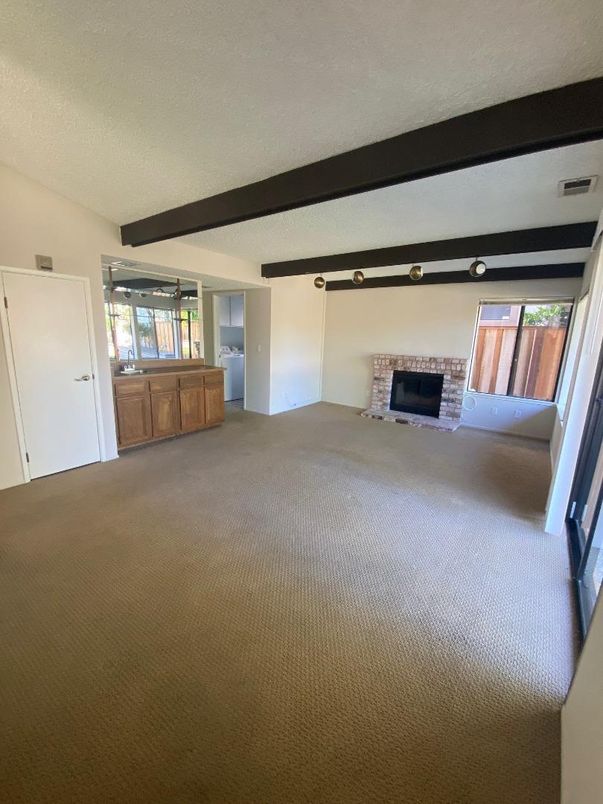 Empty room, Fireplace, Interior, Wooden Beams