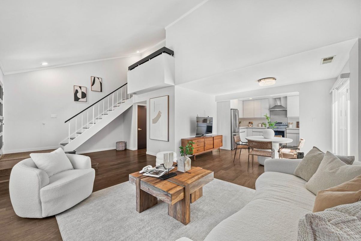 Dining room, Interior, Kitchen, Living room, Recessed Lighting, Wood Texture Flooring