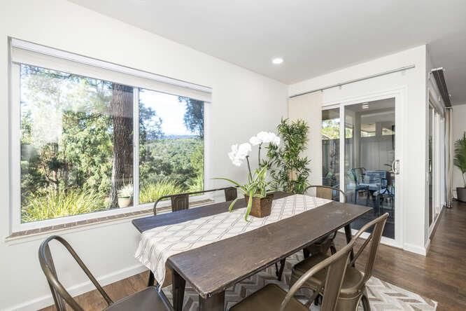 Dining room, Interior, Recessed Lighting, Wood Texture Flooring