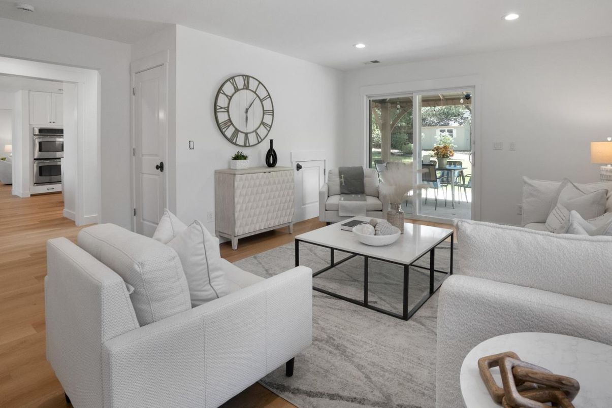 Interior, Living room, Recessed Lighting, Stainless Steel Appliances, Wood Texture Flooring
