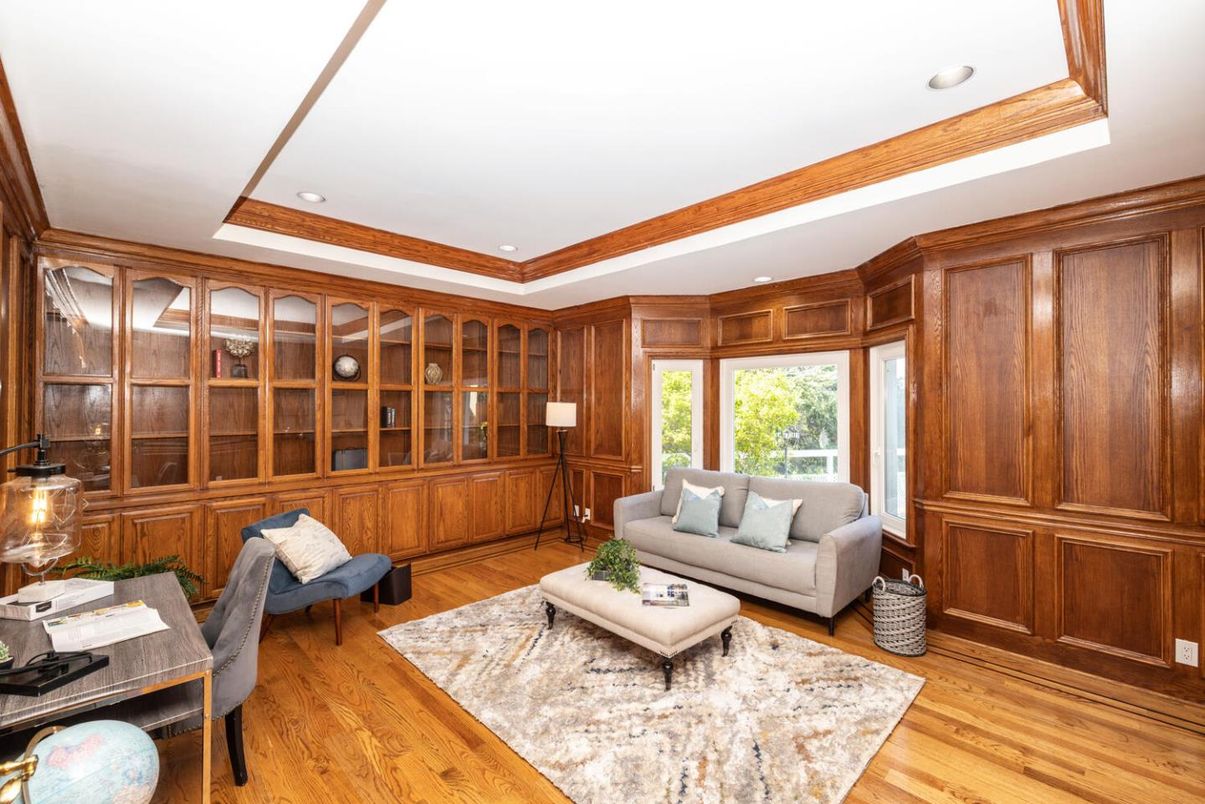 Home Office, Interior, Living room, Recessed Lighting, Wood Texture Flooring