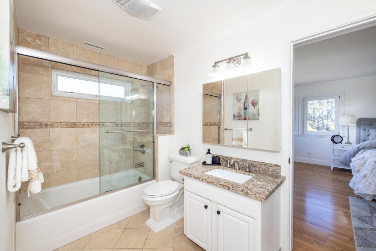Bathroom, Glass Shower, Interior, Wood Texture Flooring