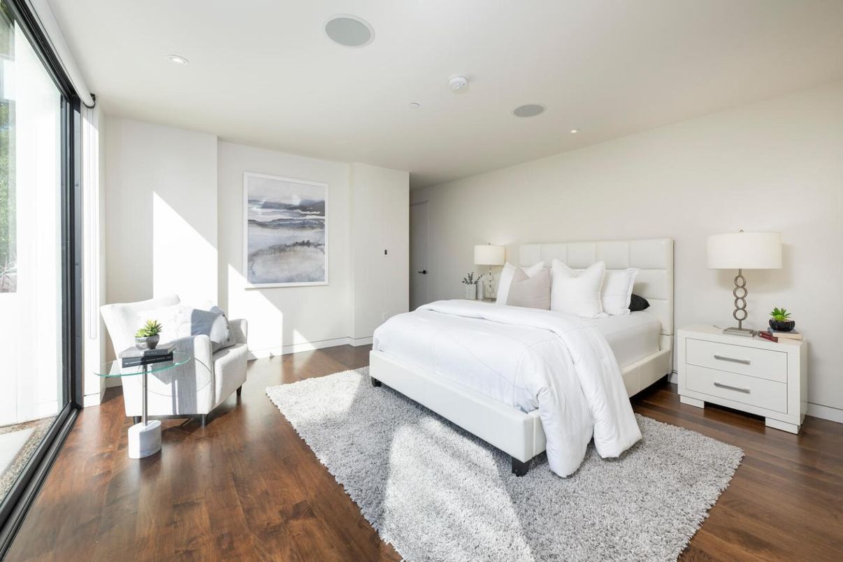 Bedroom, Interior, Recessed Lighting, Wood Texture Flooring