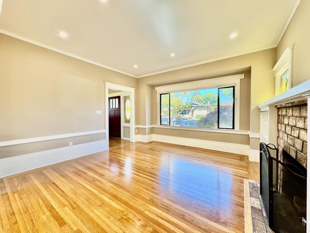 Empty room, Fireplace, Interior, Recessed Lighting, Wood Texture Flooring