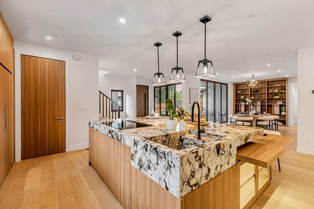 Interior, Kitchen, Pendant Lights, Recessed Lighting, Wood Texture Flooring