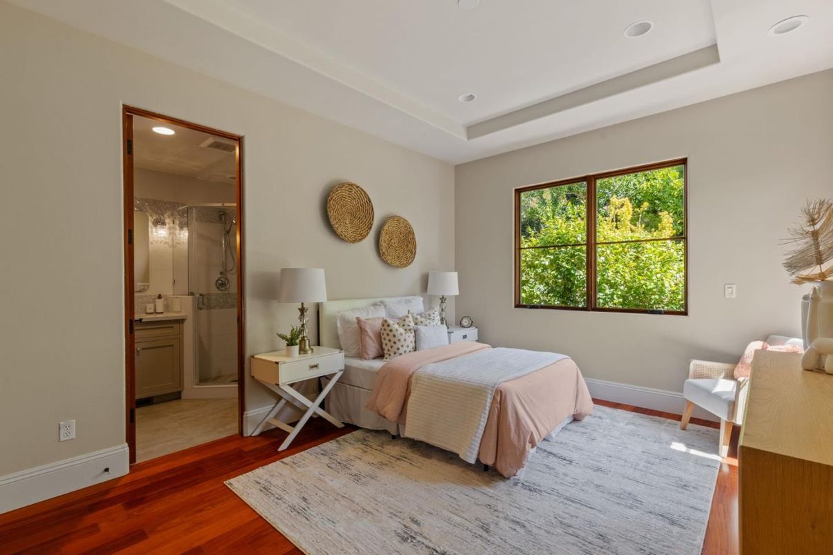 Bathroom, Bedroom, Glass Shower, Interior, Recessed Lighting, Wood Texture Flooring