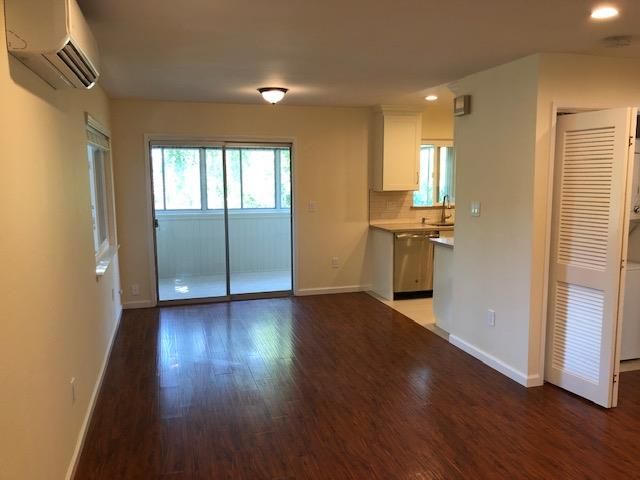 Empty room, Interior, Kitchen, Recessed Lighting, Wood Texture Flooring